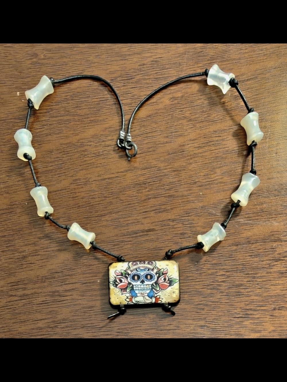 Vintage Handmade Dia de los Muertos Style Skull and Bones Necklace NWOT